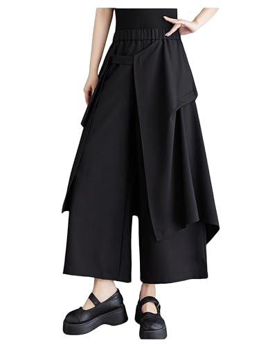 ellazhu Women's Oversized Irregular Drop Crotch Wide Leg Hakama Drawstring Harem Pants GZ194 Black