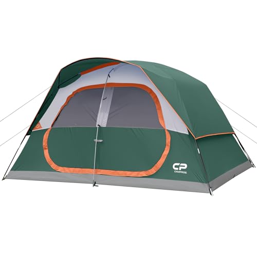 CAMPROS CP Zelt 8 Personen Campingzelte, Wasserdicht Winddicht Familie Kuppelzelt mit Regenfliege, große Netzfenster, breitere Tür, einfacher Aufbau, tragbar mit Tragetasche (Dunkelgrün)