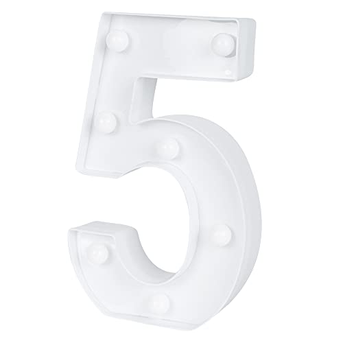 Image of Restaurantware Illumify 7.1 x 1.2 x 8.7 Inch Light Up Number 1 Durable Marquee LED Light - Number 5 Touchproof White Plastic Party Light Keyhole Slot For Parties Weddings Or Special Events
