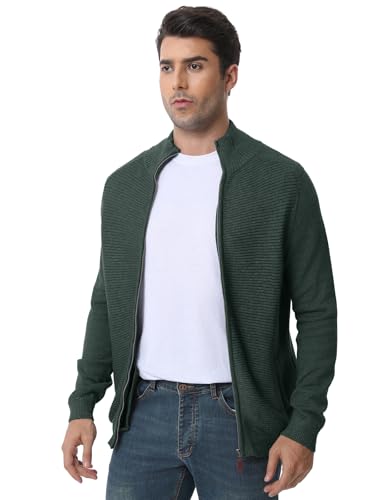Les umes Men's Knitted Full Zip Sweater Cardigan Front Stand Collar Knitwear with Pockets2