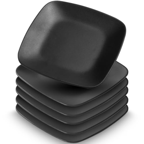 Umllpet Lot de 6 assiettes de service rectangulaires en grès - Noir mat - Passent au lave-vaisselle - Assiettes à dessert carrées pour viande, sushi,...