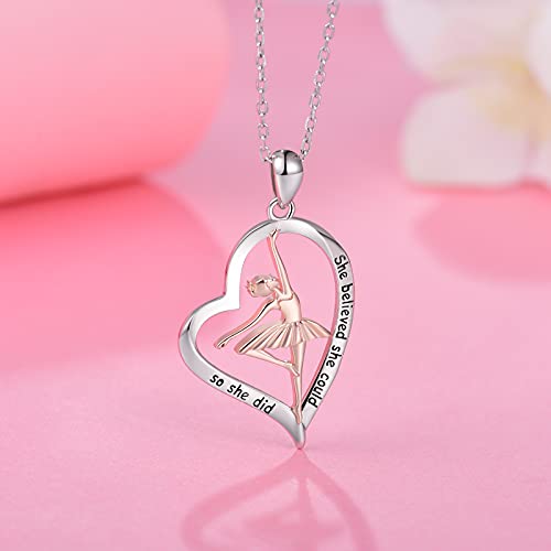Acjfa 925 Sterling Silver Ballerina Necklace Love Heart Ballet Dancer Pendant Necklace Inspirational Jewelry Dance Recital Gift For Women Girls(Design 1) #TOP3