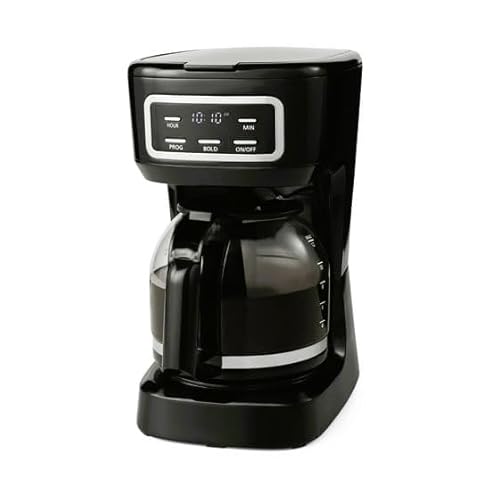 M∽A∽I∽N + Stay*s 12-Cup Digital Coffee Maker Machine, Programmable, Black Glass Carafe, LED Display Clock, Bold Brew Option, 1.8L Capacity, Dishwasher Safe
