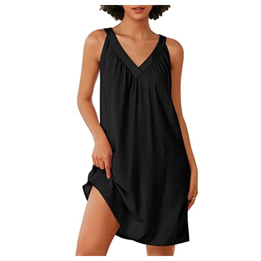 Ekouaer Sleeveless Nightgown for Women Racerback Sleep Shirt Soft Nightshirt Summer Nightwear Black XL