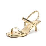 Amoji Women's 2.5 Inch Low Kitten Heel Ankle Strap Heeled Sandals Party Wedding Dress Shoes FZ326 Gold 11 women