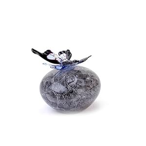 Mini Urn Grijze Steen Blauwe Vlinder – Urn voor as – Crematie Urn – Gedenkurn – Kleine Urn – Glazen Urn – Huisdier Urn – Hond Urn – Kat Urn…