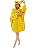 NEWCOSPLAY Wearable Blanket Hoodie Plush Cozy Oversized Sweatshirt with Pocket for Adult (Yellow Bear two pockets, Adult)