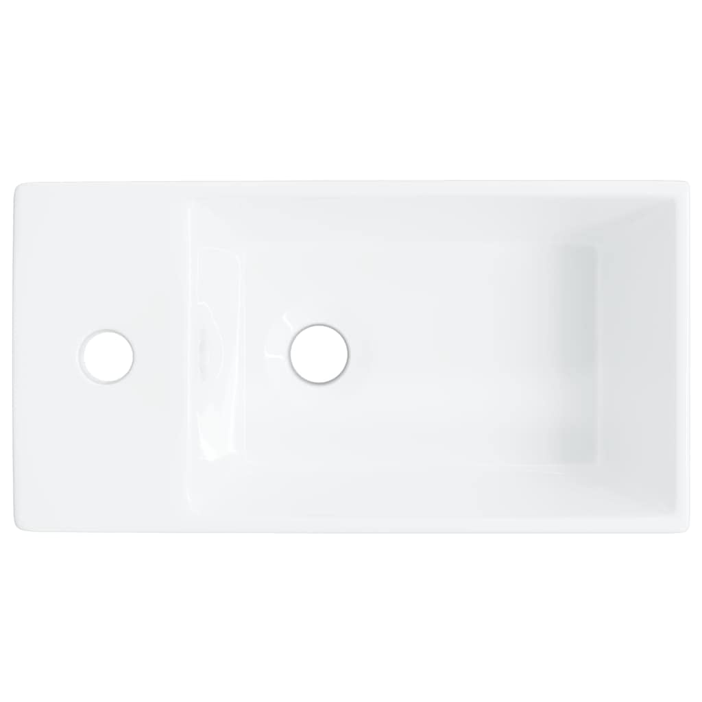 Lavabo in ceramica bianca, 48 x 25 x 15 cm, lavabo da appoggio per bagno degli ospiti, WC, lavello da parete, per ristrutturazione e ristrutturazione