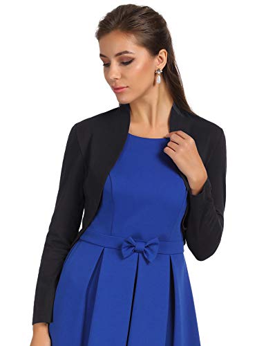 Belle Poque Lady Long Sleeve Bolero Jacket Cropped Shrug Bolero Cotton Cover Up (Black,M)