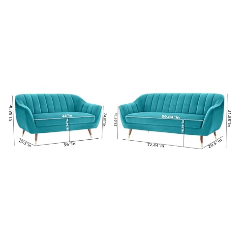 Image of AMATA Marino Solid Wood 3+2 Seater Sky Blue Suede Velvet Fabric Sofa Set with Two Cushions Perfect for Home Office Guests Living Room (04 Sky Blue, 3+2 Seater)(03 Year Warranty)