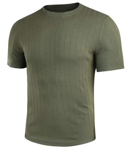 Genfien Camiseta de Manga Corta para Hombres Cuello Redondo Camiseta de Punto para Hombres Estilo Básico Color Sólido