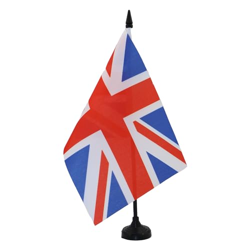 AZ FLAG - Drapeau De Table Royaume-Uni 21x14 cm - Petit Drapeau Anglais De Bureau 100% Polyester Avec Hampe De 25cm Et Socle En Plastique Noir