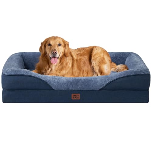 EHEYCIGA Memory Foam Cuccia Cane Interno Taglia Grande, Impermeabile Divano per Cani Sfoderabile e Lavabile, Letto per Cani con 4 Bordi Rialzati, Blu Scuro, 106.5x76x18.5cm