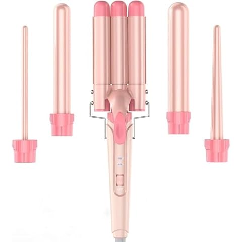 Waver Curling Iron Wand, BESTOPE PRO 5 in 1 Curling Wand Set with 3 Barrel Hair Crimper for Women, Fast Heating Hair Wand Curler in All Hair Type - Soft Pink Cover
