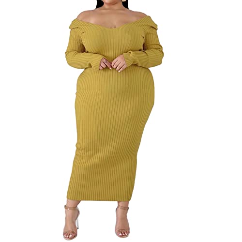 Image of Women's Plus Size Sexy Long Sleeve Maxi Sweater Off Shoulder Knit Dress