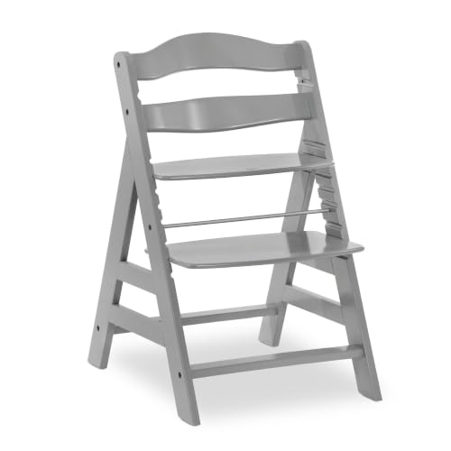 Image of hauck Alpha+ Grow Along Seat Solid Beechwood Booster Chair with Adjustable Seat, 5 Point Safety Harness, & Bumper Bar for Infants & Toddlers, Grey