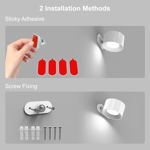 Image of Koopala 2PACK LED Wall Lamps with Rechargeable Battery Operated, Wall Mounted Lights with 3 Brightness 3 Color Temp Removable Charging 360Rotate Magnetic, Cordless Wall Sconces for Reading Bedside