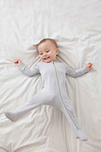 Bamboo Viscose Baby Footed Pajamas -Baby Infant Boys Girls Long Sleeve One Piece Romper - Sleep 'N Play Pj - 0-24 Months(Grey& Green, 12-18Months) #TOP4