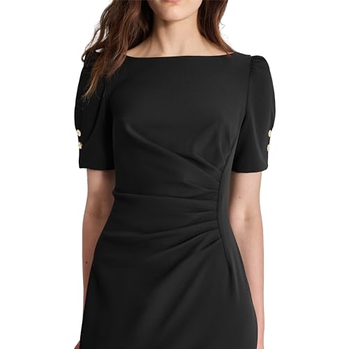 Image of DKNY Women's Short Sleeve Ruched Knee Length Sheath Dress with Button Detail