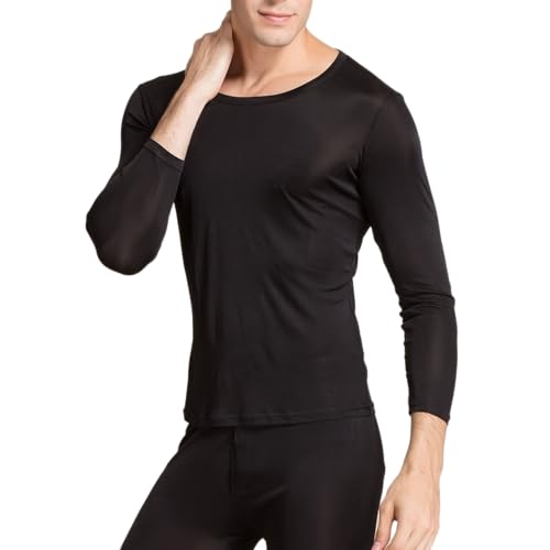 Men Silk Thermal Shirts Underwear Mulberry Silk Scoop Neck Long Johns Top Long Sleeve Base Layer Undershirts Tops Blouse3