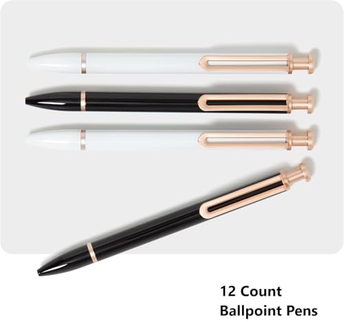 Image of U Brands Monterey Ballpoint Pens, Set of 12, Bold (1.0 mm) Point, Black Ink, Black and White