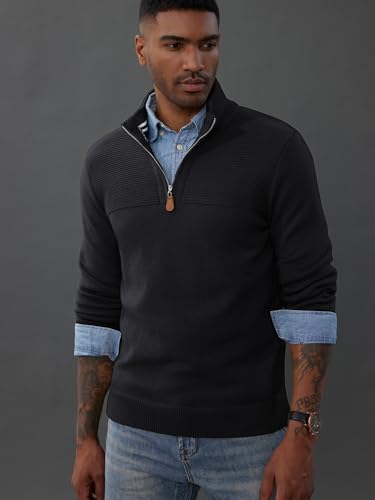 PJ PAUL JONES Men's Quarter Zip Sweater Slim Fit Casual Pullover Sweater Mock Neck Polo Sweaters3