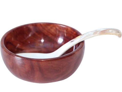 Image of Serving Bowl With Spoon - Decorative Cute Wooden Bowl - Food Safe Natural Wood Snack Bowl - Sheesham With Glossy Finish, 500 Milliliter