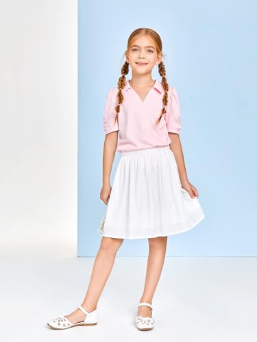 Haloumoning Girls Pleated Skirts Fluffy Elastic Waist A-Line School Uniform Midi Skirt Little Big Kids thumb #3