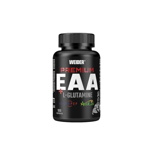 Weider Premium EAA + L-Glutamine Caps - Alle 9 Essentiellen Aminosäuren - Mit L-Glutamin Glutapep Peptiden & AstraGin - Pre Workout - 180 Kapseln