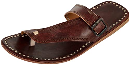 Zenith Leather Mens Kolhapuri Slippers Ethnic flip Flop Slippers Indian Traditional sandals Natural Leather Chappal (BROWN 8)