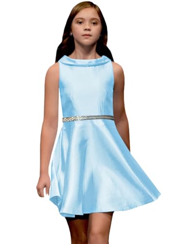 Girls Stain Pageant Interview Dresses Knee Length Suit for Kids Princess Formal Party Dress PT007
