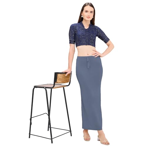 Image of DESI GIRL Satin Shimmer Stretchable Saree Shapewear Petticoat with Drawstring for Women | Mermaid fit Saree Petticoat with Side Slit for Easy Movement | Saree Shaper | Long inskirt