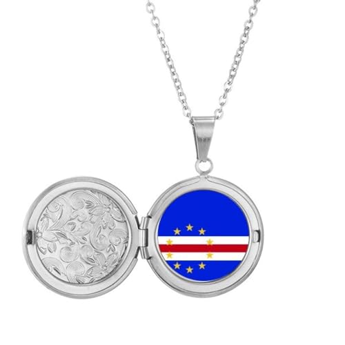 Collier drapeau Cap-Vert avec médaillon rond en acier pour homme et femme