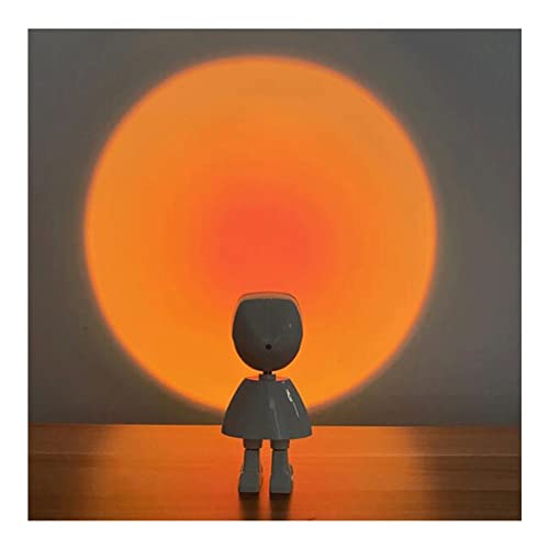 Lámpara de mesa Mini luz de puesta de sol robot astronauta, lámpara de proyección de puesta de sol arco iris, luz nocturna, carga USB, brillo ajustable, como regalo lámpara de mesita de noche (color