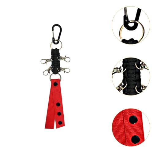 Holder Strap with Clips Keychain for Stage and Performance Use, 21 Inch Adjustable Nylon Webbing with 4 Clips for Pom Poms, Cheer Balls, and Accessories- Black Red2