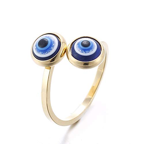 Gold Plated Evil Eye Ring For Women - 10k Gold Plated Stainless Steel Open Ring,Eyes Evil Mid Rings For Women,Cool OpenableÂ rings (Ring - two eyes)