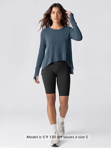 Image of ODODOS Soft Modal Long Sleeve Crop Top for Women with Thumb Hole Athletic Gym Workout Cropped Yoga Shirts