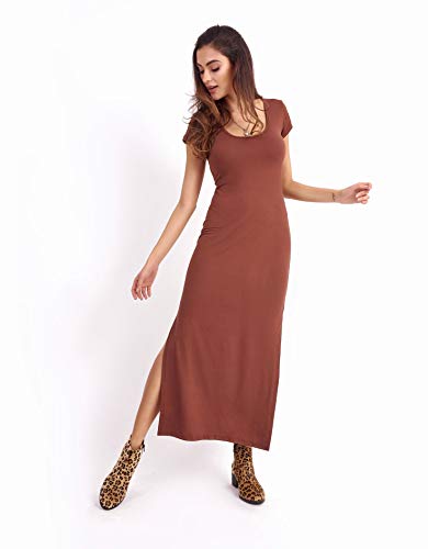 Vestido Midi com Fendas Tamanho:GG;Cor:Marrom