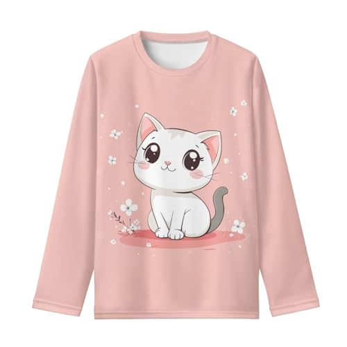 Image of Girls Long Sleeve Shirt with Cute Graphic Casual Pullover Tops 3-16Y