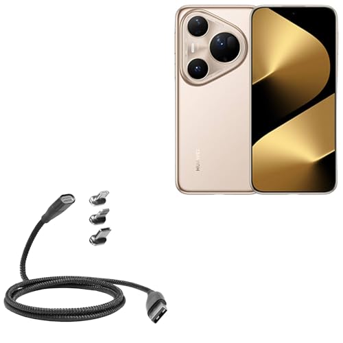 BoxWave Cable Compatible with Huawei Pura 80 - MagnetoSnap PD AllCharge Cable (100W), Magnet Charging Braided USB Type-C Micro - Jet Black