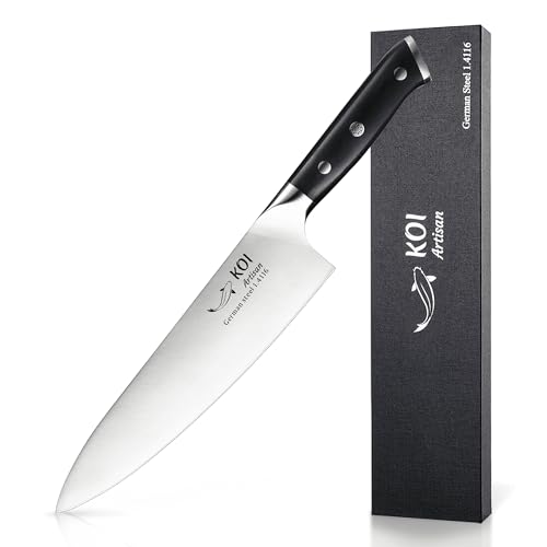 KOI ARTISAN Professional Chef Knifes - 8 Inch Razor Sharp Blade – Full Tang Best Kitchen Knives - German Knives High Carbon EN1. 4116 Stainless Steel–Chef Knife Stylish Pattern