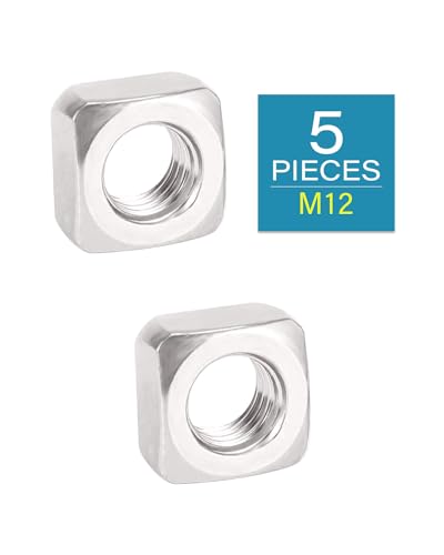 Image of M12-1.75 Square Nuts - IMScrews 304 Stainless Steel Square Nuts - Durable Fasteners for Home Repairs and Professional Engineering Pack of 5