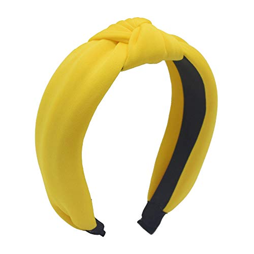 MHDGG 1Pcs Knotted Headbands for Women Sponge Turban Headbands for Women Wide Headbands for Women Knot Headband Solid Colors Hair Band for Women Headwear,Yellow