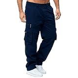 FUNRKLI Pantalones cargo de ajuste relajado para hombre, elásticos, ajuste delgado, talla grande, pierna recta, pierna ancha, múltiples bolsillos, pantalones casuales, azul marino, M