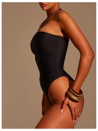 WDIRARA Women's One Piece Swimsuit Strapless Bandeau Bathing Suits Tummy Control Swimwear2