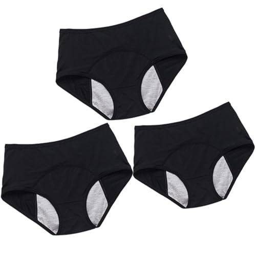 Culotte Menstrual de Flujo Muy Abundante Talla Alta Culotte de Regla Higiénica Absorbente Lavable, Juego de 3 Culotte Menstrual Absorbente, Negro-7XL