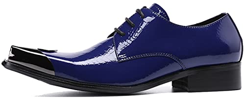 Santimon Men's Oxfords Leather Lined Metal Tip Square Toe Slip On Dress Shoes2