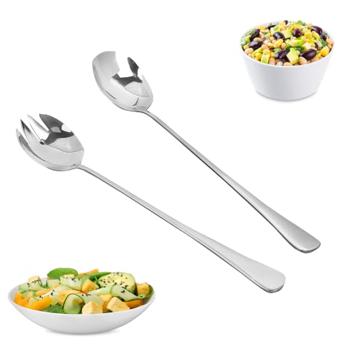 Salatbesteck Edelstahl - Salat Besteck 2 Stück Salatbesteck Set Edelstahl 28 cm Salatgabeln aus Edelstahl Servierbesteck Groß Servierlöffel Salatgabel Salatbesteck Set für Familie Restaurant Hotel