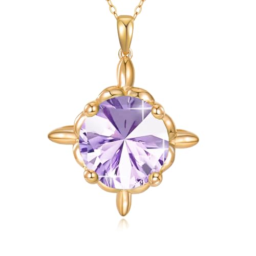 Birthstone Pendant Necklaces 14k Real Gold Necklaces for Women Gemstone Birthstone Anniversary Birthday Mother's Day Valentine Necklaces for 16+2 inch Chain