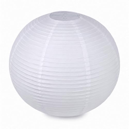 Image of 23.6 inch White Round Paper Lantern, Large Hanging Paper Lamp Shade, 1 Pack | Chinese /Japanese Paper Lanterns Pendant Light, Handmade, for Party Decoration, Wedding, Home Decor Ceiling Lampshade